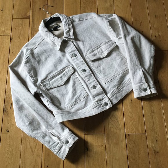 Off-White Cotton Denim Cropped Oversized Jacket - Picture 7 of 10